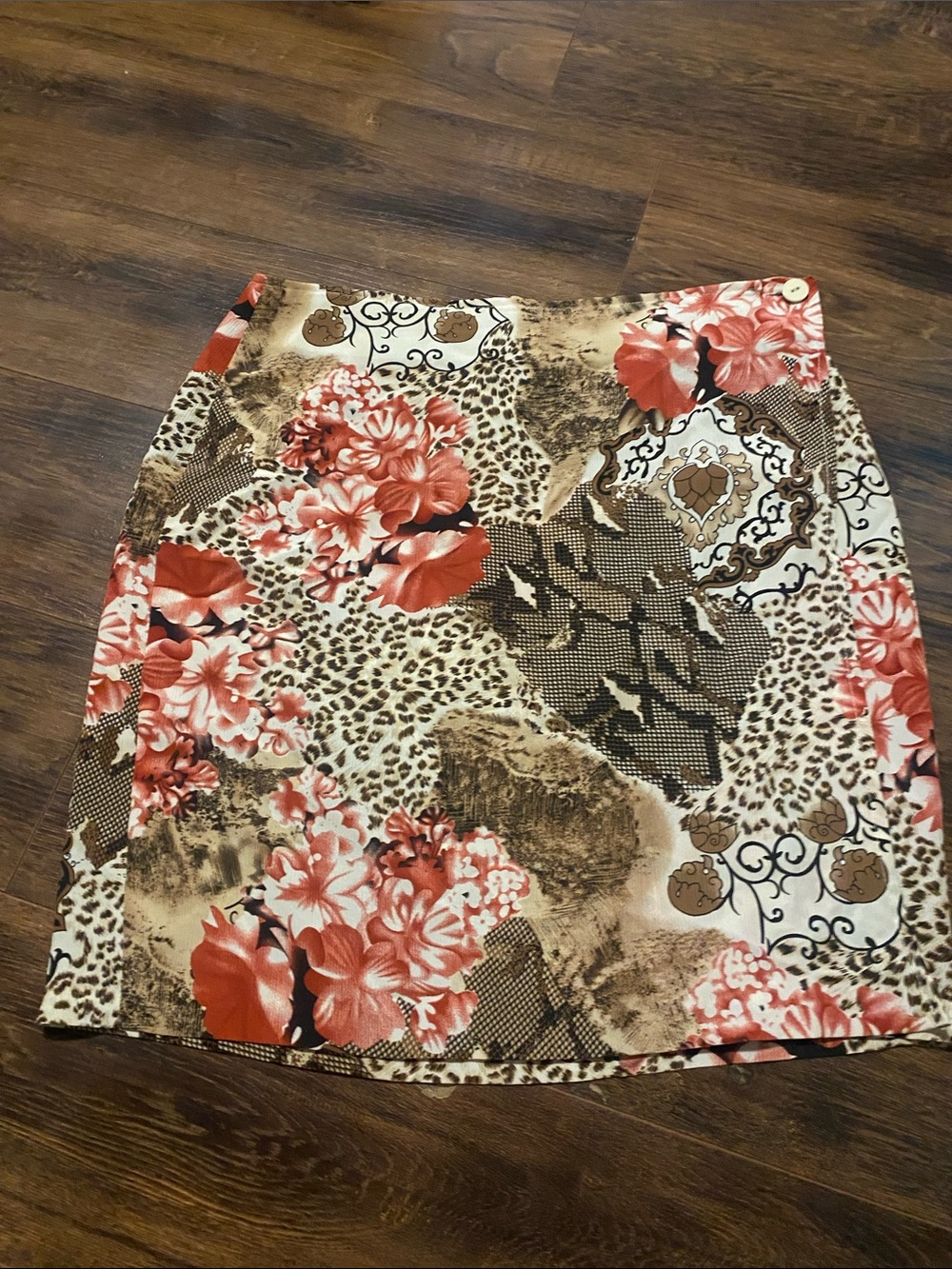 Jessica Coral Floral & Beige Animal Print Pencil Skirt